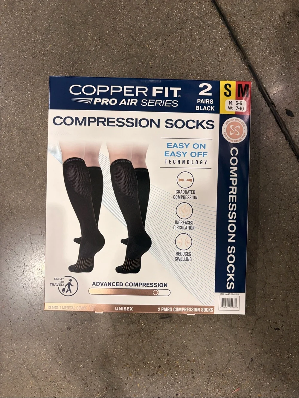 Copper Fit Pro Air Series Compression Socks - Black (2 Pairs)new